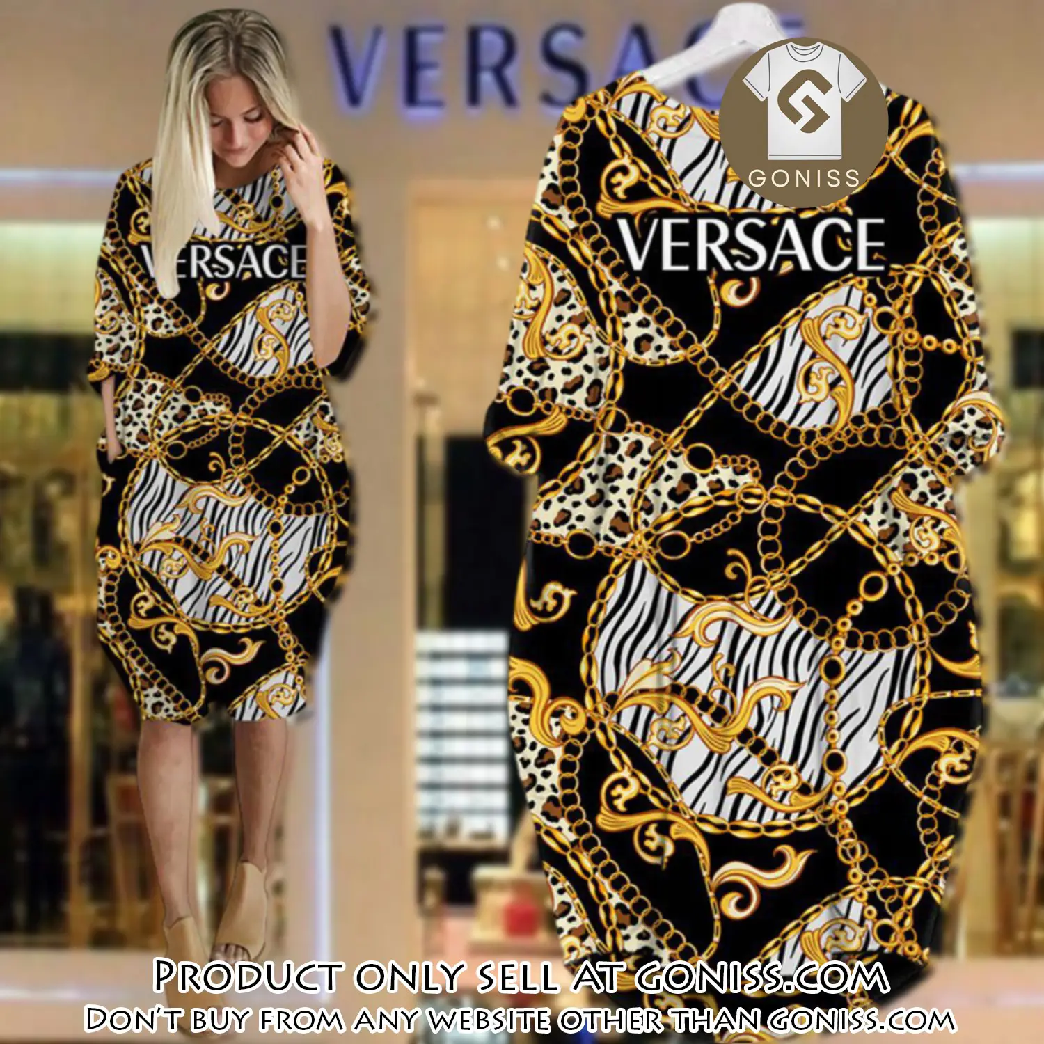 Gianni versace black gold batwing pocket dress luxury brand for women pd083 gn0503568